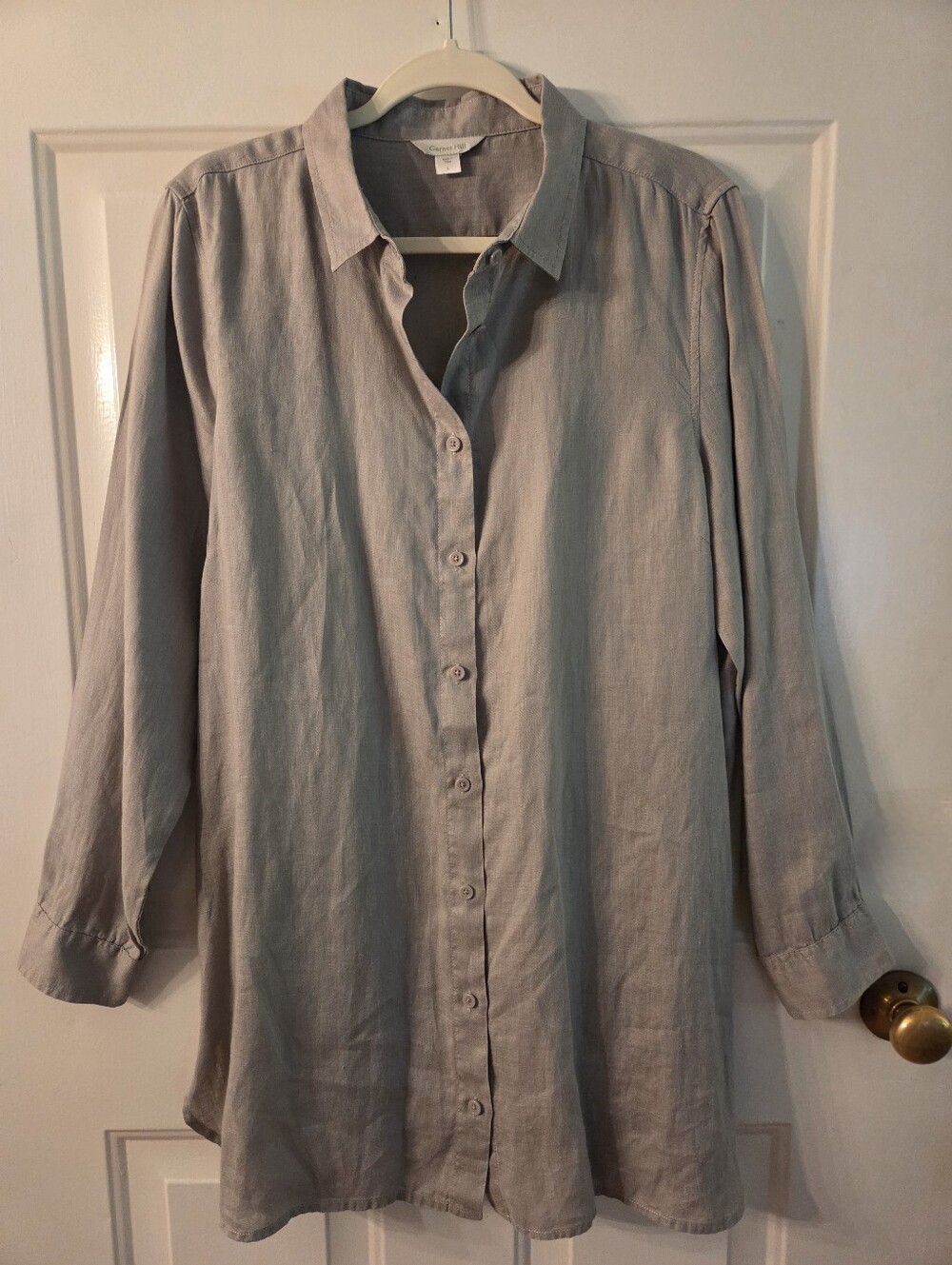 Garnet Hill Womens 100% Linen Long Sleeve Shirt Dress Tan Size L